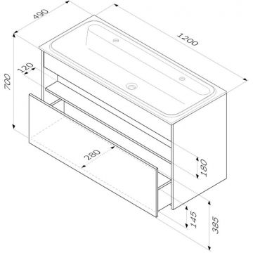 База с нишей Am.Pm (Ам.Пм) Func 120 см 1 ящик, белый глянец, M8FFUX1201WG