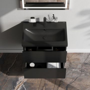 База под раковину Am.Pm (Ам.Пм) Gem 60 см 2 ящика push-to-open, черный матовый, M90FHX06022BM