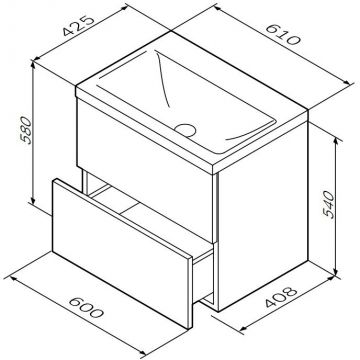 База под раковину Am.Pm (Ам.Пм) Gem 60 см 2 ящика push-to-open, черный матовый, M90FHX06022BM