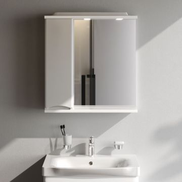 Зеркало Am.Pm (Ам.Пм) Like частично зеркальный шкаф, левый, 65 см с подсветкой, глянец, белый, M80MPL0651WG