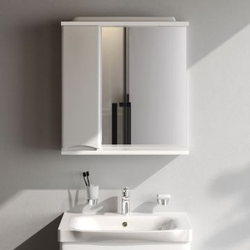 Зеркало Am.Pm (Ам.Пм) Like частично зеркальный шкаф, левый, 65 см с подсветкой, глянец, белый, M80MPL0651WG