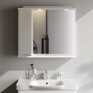 Зеркало частично-зеркальный шкаф Am.Pm (Ам.Пм) Like 80 см с подсветкой, левый, глянец, белый, M80MPL0801WG