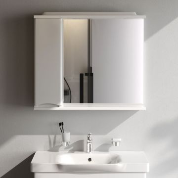 Зеркало частично-зеркальный шкаф Am.Pm (Ам.Пм) Like 80 см с подсветкой, левый, глянец, белый, M80MPL0801WG