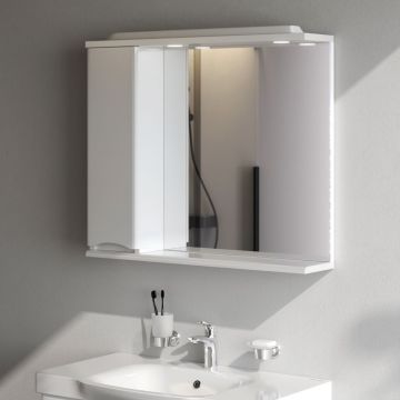 Зеркало частично-зеркальный шкаф Am.Pm (Ам.Пм) Like 80 см с подсветкой, левый, глянец, белый, M80MPL0801WG