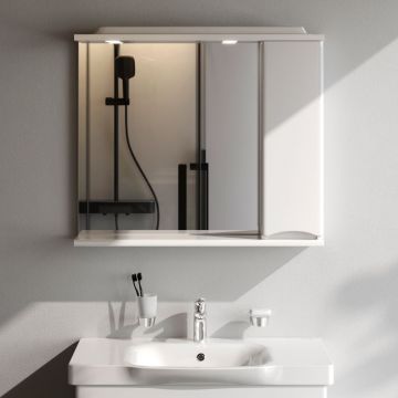 Зеркало частично-зеркальный шкаф Am.Pm (Ам.Пм) Like 80 см с подсветкой, правый, глянец, белый, M80MPR0801WG