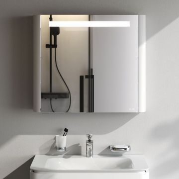 Зеркало Am.Pm (Ам.Пм) Sensation, зеркальный шкаф, 80 см с подсветкой, глянец, белый, M30MCL0801WG