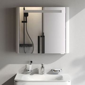 Зеркальный шкаф Am.Pm (Ам.Пм) Sensation, с подсветкой, 80 см белый глянец, M30MCR0801WG