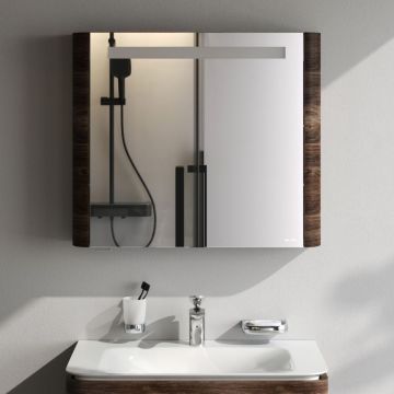 Зеркальный шкаф Am.Pm (Ам.Пм) Sensation, левый, 80 см с подсветкой, текстурированный орех, M30MCL0801NF