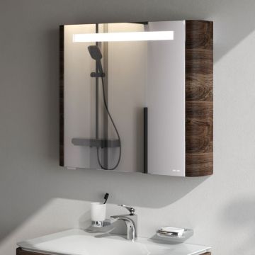 Зеркальный шкаф Am.Pm (Ам.Пм) Sensation, левый, 80 см с подсветкой, текстурированный орех, M30MCL0801NF