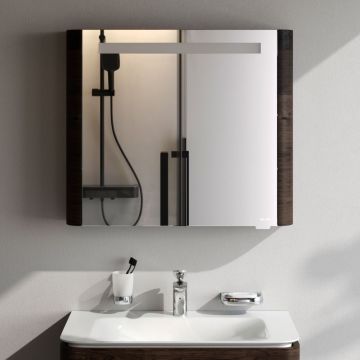 Зеркальный шкаф Am.Pm (Ам.Пм) Sensation, правый, 80 см с подсветкой, табачный дуб, зеркало, M30MCR0801TF