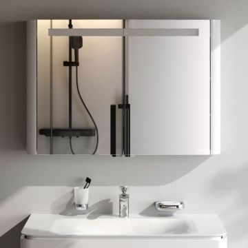 Зеркало Am.Pm (Ам.Пм) Sensation, зеркальный шкаф, 100 см с подсветкой, глянец, белый, M30MCX1001WG