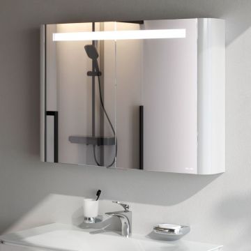 Зеркало Am.Pm (Ам.Пм) Sensation, зеркальный шкаф, 100 см с подсветкой, глянец, белый, M30MCX1001WG