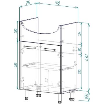 Тумба EvaGold (Еваголд) 0330 Мидея 55 79х51х29.6 см, белый (EG010322) раковина в комплект не входит