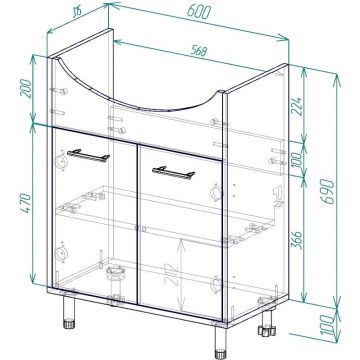 Тумба EvaGold (Еваголд) 0729 Natura 65 79х60х31.5 см, шимо,белвый (EG010460) раковина в комплект не входит