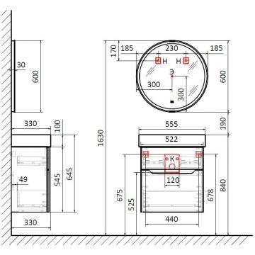 Тумба Jorno (Жорно) Folk 55 см подвесная белая белая (без раковины) (Folk.01.55/P/W/JR)
