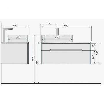 Тумба со Столешницей Led, Jorno (Жорно) Shine 900 мм, Подвесная, Белая