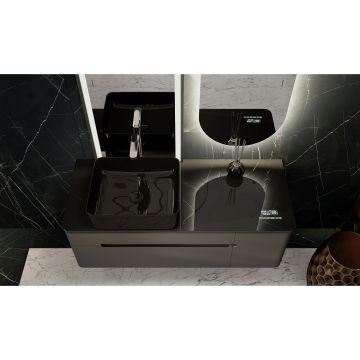 Тумба под раковину Jorno (Жорно) Shine 100 см с МФМ подвесная антрацит (без раковины) (Shi.01.100-M/P/A)