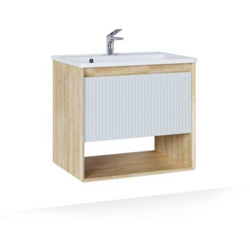 Тумба под раковину Jorno (Жорно) Tossony 70 см подвесная Сонома светлая/белый (без раковины) (Toss.01.70/P/SS-W/JR)