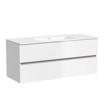 Тумба подвесная Sancos (Санкос) Urban 1190х450х550 мм, c двумя ящиками оснащенными доводчиками, белый глянец, (без раковины) (UR120-1W)