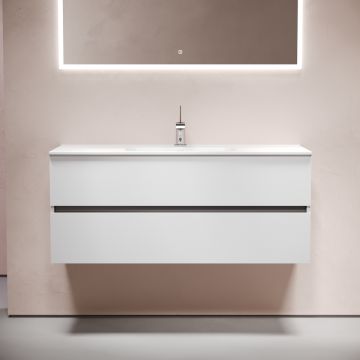 Тумба подвесная Sancos (Санкос) Urban 1190х450х550 мм, c двумя ящиками оснащенными доводчиками, белый глянец, (без раковины) (UR120-1W)