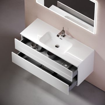 Тумба подвесная Sancos (Санкос) Urban 1190х450х550 мм, c двумя ящиками оснащенными доводчиками, белый глянец, (без раковины) (UR120-1W)