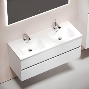 Тумба подвесная Sancos (Санкос) Urban 1190х450х550 мм, c двумя ящиками оснащенными доводчиками, белый глянец, (без раковины) (UR120-2W)