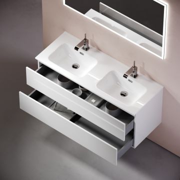 Тумба подвесная Sancos (Санкос) Urban 1190х450х550 мм, c двумя ящиками оснащенными доводчиками, белый глянец, (без раковины) (UR120-2W)