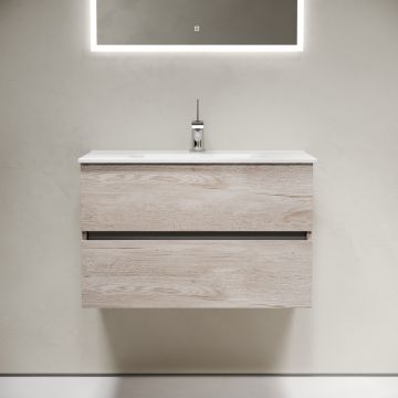 Тумба подвесная Sancos Urban 790х450х550 мм, c двумя ящиками оснащенными доводчиками, дуб галифакс натуральный, (без раковины) (UR80EG)