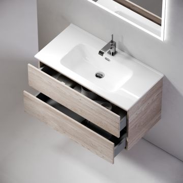 Тумба подвесная Sancos Urban 790х450х550 мм, c двумя ящиками оснащенными доводчиками, дуб галифакс натуральный, (без раковины) (UR80EG)