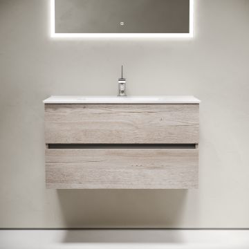 Тумба подвесная Sancos (Санкос) Urban 890х450х550 мм, c двумя ящиками оснащенными доводчиками, дуб галифакс натуральный, (без раковины) (UR90EG)