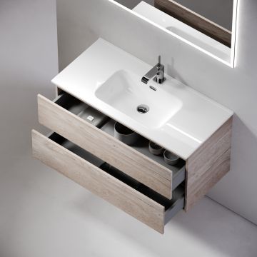 Тумба подвесная Sancos (Санкос) Urban 890х450х550 мм, c двумя ящиками оснащенными доводчиками, дуб галифакс натуральный, (без раковины) (UR90EG)