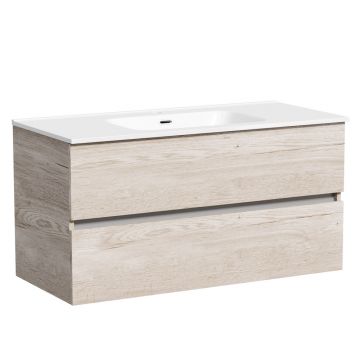 Тумба подвесная Sancos (Санкос) Urban 990х450х550 мм, c двумя ящиками оснащенными доводчиками, дуб галифакс натуральный, (без раковины) (UR100EG)
