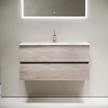 Тумба подвесная Sancos (Санкос) Urban 990х450х550 мм, c двумя ящиками оснащенными доводчиками, дуб галифакс натуральный, (без раковины) (UR100EG)