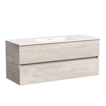 Тумба подвесная Sancos (Санкос) Urban 1190х450х550 мм, c двумя ящиками оснащенными доводчиками, дуб галифакс натуральный, (без раковины) (UR120-1EG)