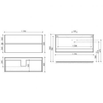Тумба подвесная Sancos (Санкос) Urban 1190х450х550 мм, c двумя ящиками оснащенными доводчиками, дуб галифакс натуральный, (без раковины) (UR120-1EG)