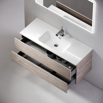 Тумба подвесная Sancos (Санкос) Urban 1190х450х550 мм, c двумя ящиками оснащенными доводчиками, дуб галифакс натуральный, (без раковины) (UR120-1EG)