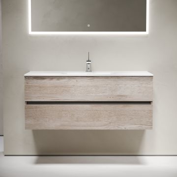 Тумба подвесная Sancos (Санкос) Urban 1190х450х550 мм, c двумя ящиками оснащенными доводчиками, дуб галифакс натуральный, (без раковины) (UR120-1EG)