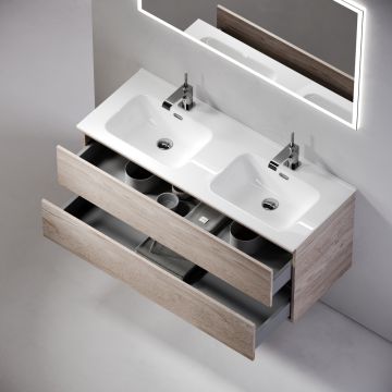 Тумба подвесная Sancos Urban 1190х450х550 мм, c двумя ящиками оснащенными доводчиками, дуб галифакс натуральный, (без раковины) (UR120-2EG)