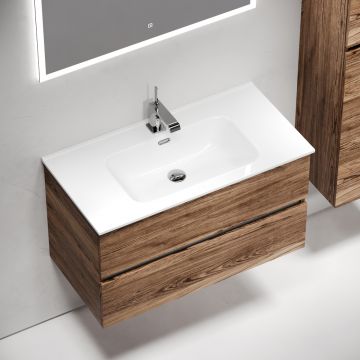 Тумба подвесная Sancos Urban 990х450х550 мм, c двумя ящиками оснащенными доводчиками, дуб чарльстон, (без раковины) (UR90ECH)