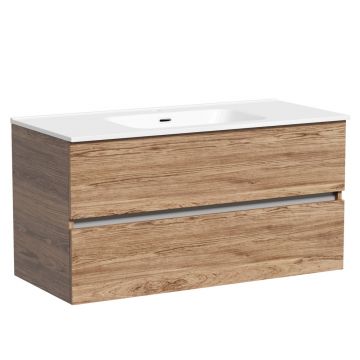 Тумба подвесная Sancos (Санкос) Urban 990х450х550 мм, c двумя ящиками оснащенными доводчиками, дуб чарльстон, (без раковины) (UR100ECH)