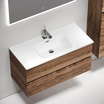 Тумба подвесная Sancos (Санкос) Urban 990х450х550 мм, c двумя ящиками оснащенными доводчиками, дуб чарльстон, (без раковины) (UR100ECH)