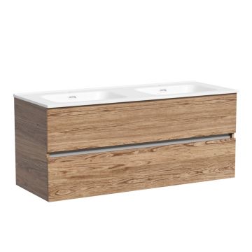 Тумба подвесная Sancos (Санкос) Urban 1190х450х550 мм, c двумя ящиками оснащенными доводчиками, дуб чарльстон, (без раковины) (UUR120-2ECH)