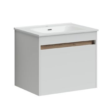 Тумба подвесная Sancos Smart 590х450х500 мм, c двумя ящиками оснащенными доводчиками, белый глянец, (без раковины) (SM60W)