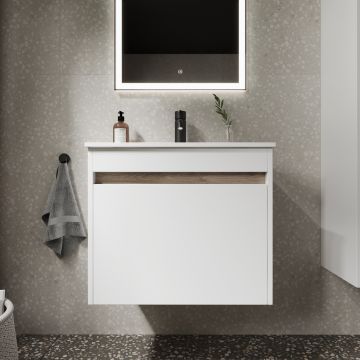Тумба подвесная Sancos Smart 590х450х500 мм, c двумя ящиками оснащенными доводчиками, белый глянец, (без раковины) (SM60W)