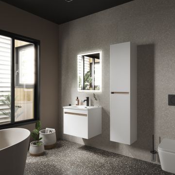 Тумба подвесная Sancos Smart 590х450х500 мм, c двумя ящиками оснащенными доводчиками, белый глянец, (без раковины) (SM60W)