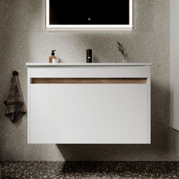 Тумба подвесная Sancos Smart 790х450х500 мм, c двумя ящиками оснащенными доводчиками, белый глянец, (без раковины) (SM80W)