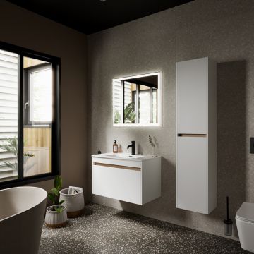 Тумба подвесная Sancos Smart 790х450х500 мм, c двумя ящиками оснащенными доводчиками, белый глянец, (без раковины) (SM80W)