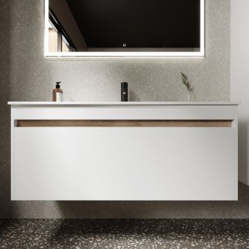 Тумба подвесная Sancos Smart 1190х450х500 мм, c двумя ящиками оснащенными доводчиками, белый глянец, (без раковины) (SM120-1W)