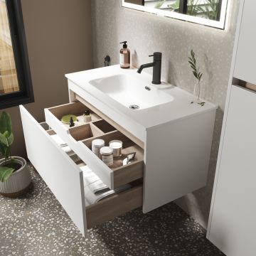 Тумба подвесная Sancos Smart 1190х450х500 мм, c двумя ящиками оснащенными доводчиками, белый глянец, (без раковины) (SM120-1W)