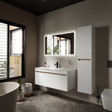Тумба подвесная Sancos Smart 1190х450х500 мм, c двумя ящиками оснащенными доводчиками, белый глянец, (без раковины) (SM120-1W)